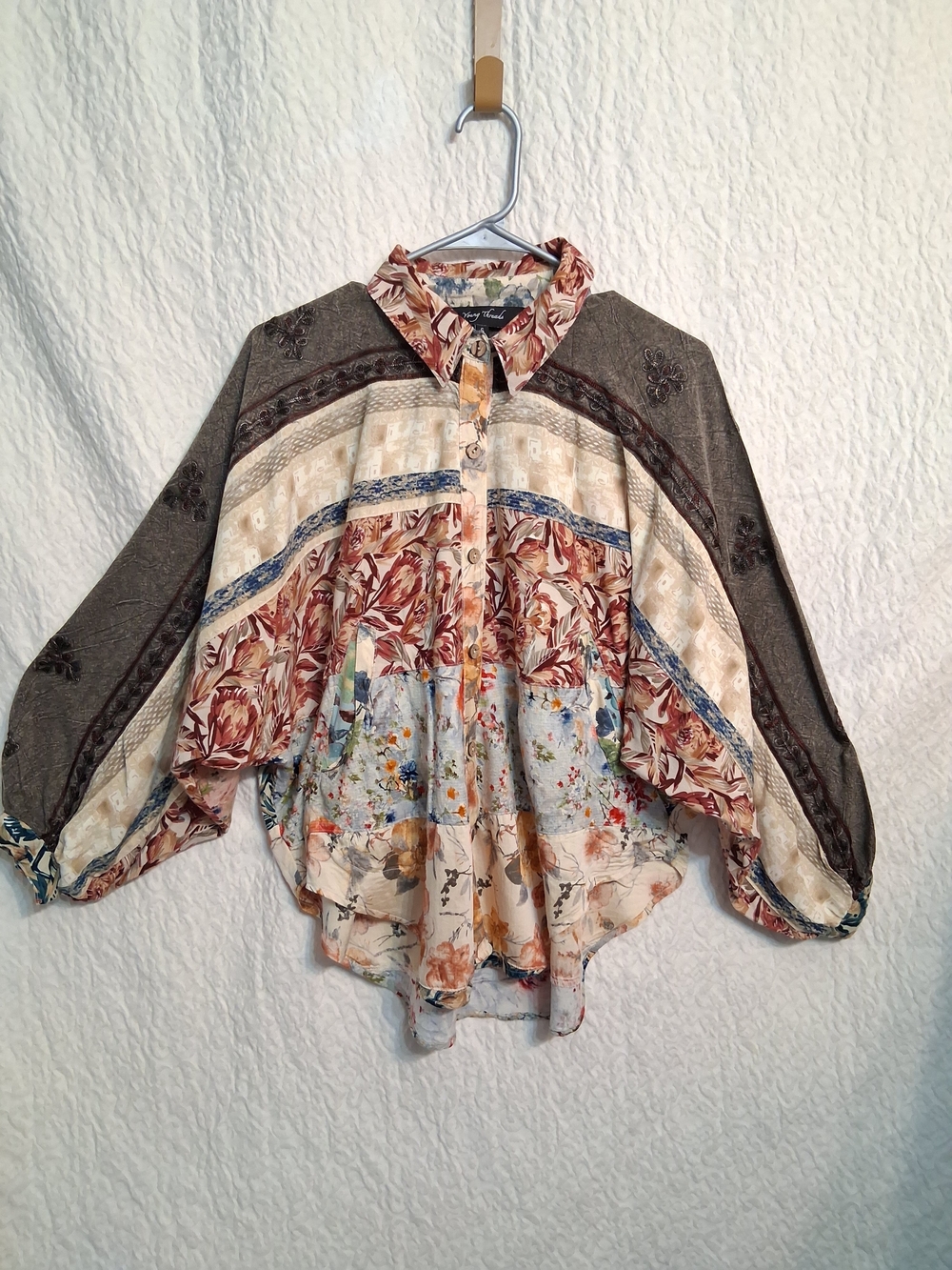 Vintage-Inspired Floral Patchwork Blouse - Multicolor Young Threads Small